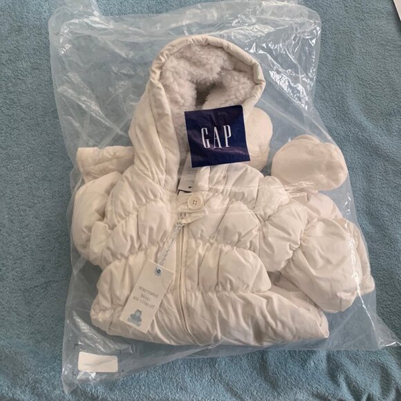 GAP Baby Gap Warmest Puffer Snow Suit/ Snowsuit in Ivory Frost 0-6 mo NWT - Picture 4 of 13